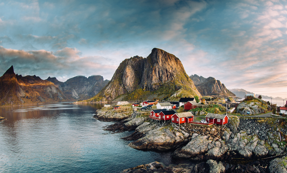 Norwegian,Fishing,Village,At,The,Lofoten,Islands,In,Norway.,Dramatic
